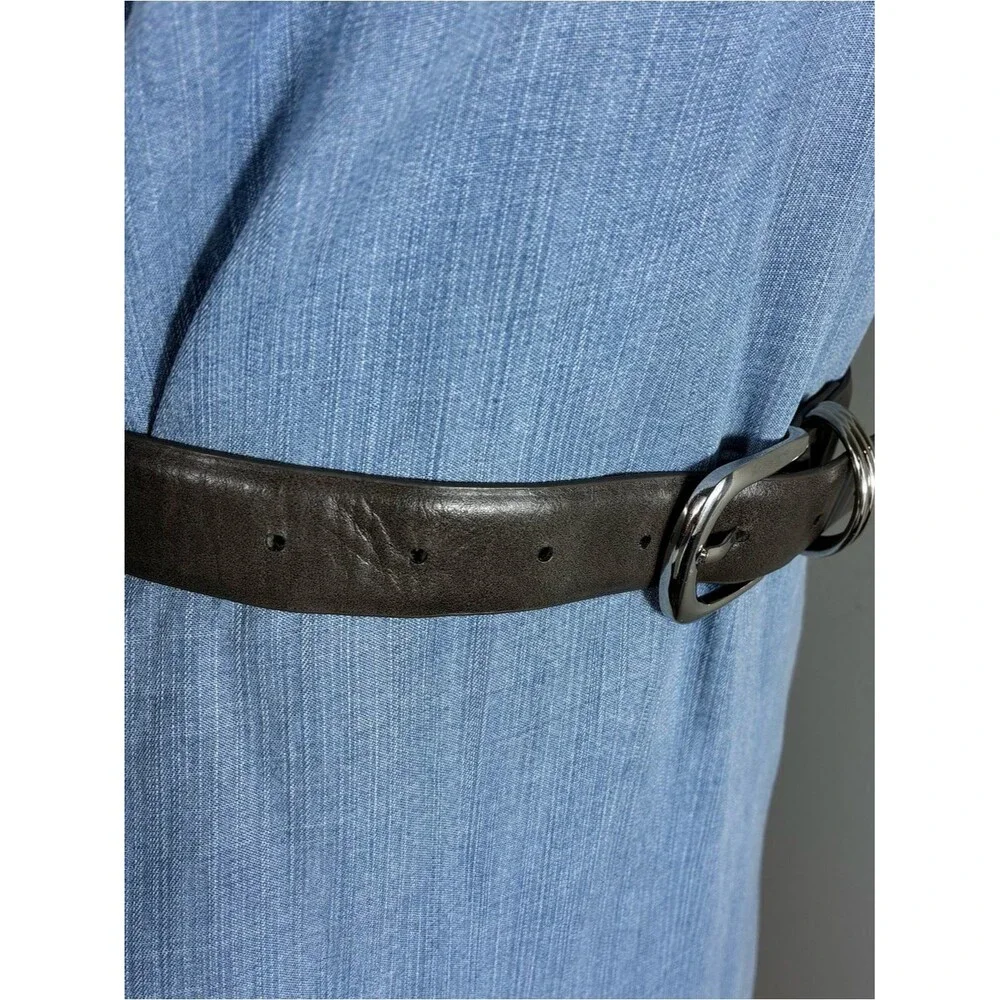 Womens belt Vince Camuto 40” long gray leather silver buckle plus triple ring